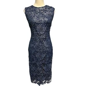 NY & CO Blue Metallic Lace Stretch Bodycon Midi Dress Size 2